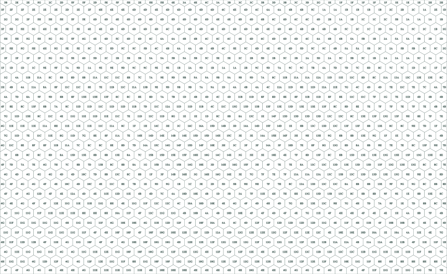The same hexagon worksheet uncoloured: empty numbered cells over The Gulf Stream, Winslow Homer, 1899, ready to print and paint.