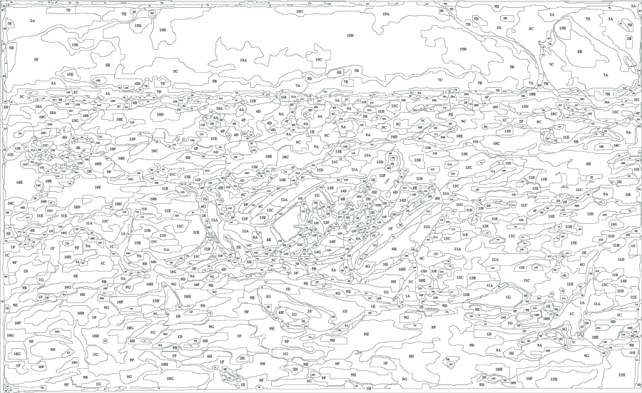 The same guide with the colour turned off: an outline drawing of The Gulf Stream, Winslow Homer, 1899, a number in every shape, ready to print or trace.