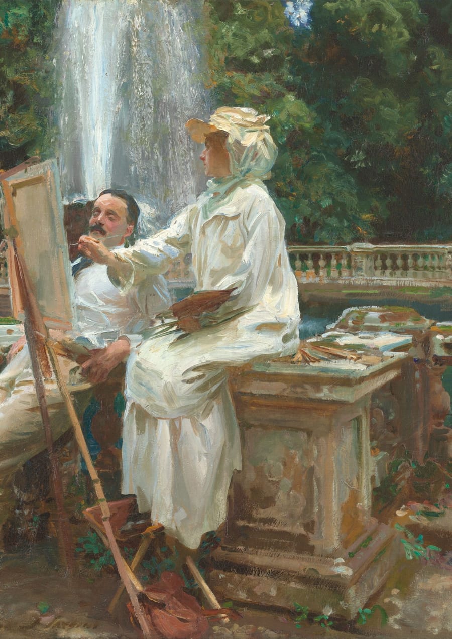 Sargent's The Fountain, Villa Torlonia, the reference picture the worksheet beside it was made from